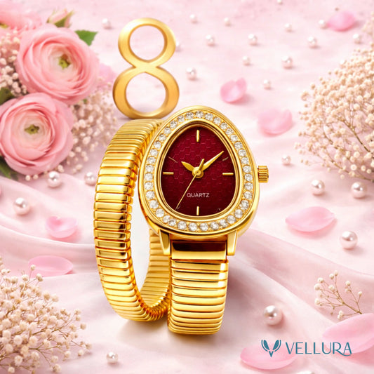 Bvlgari Inspired -red Gold Snake Wrap Watch