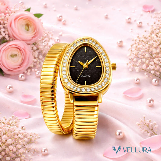 Bvlgari Inspired -Black Gold Snake Wrap Watch