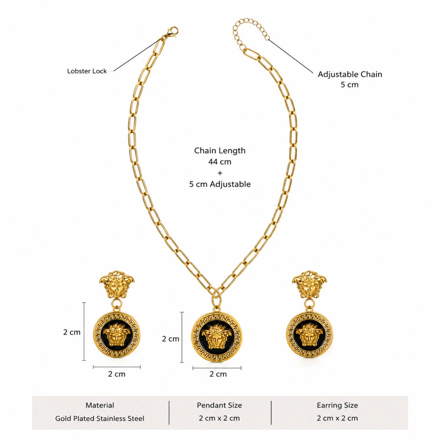 Medusa Necklace & Earrings Set