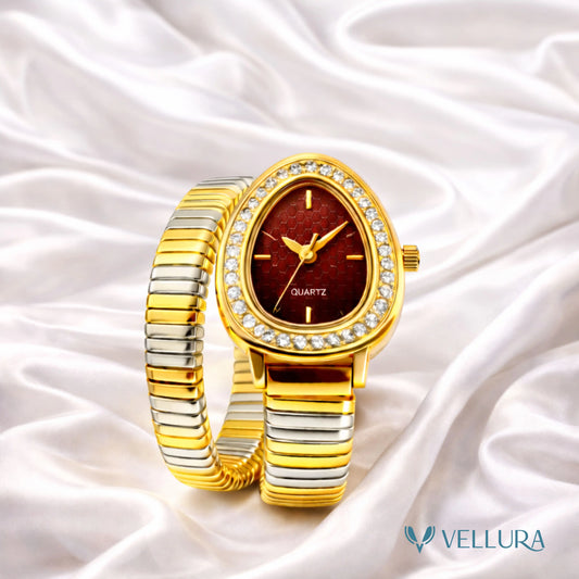 Bvlgari Inspired -red Dual Tone Snake Wrap Watch