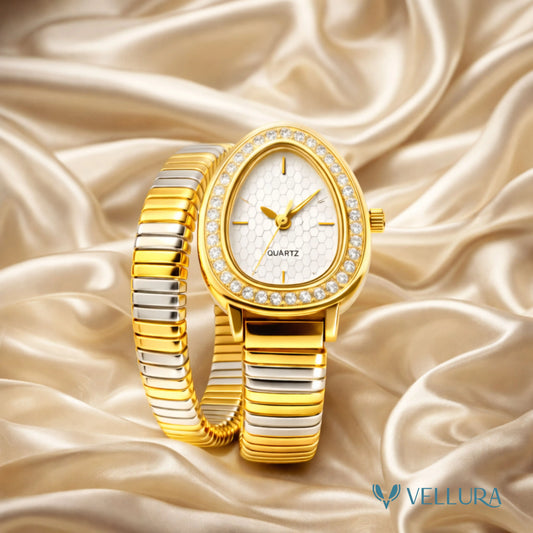Bvlgari Inspired-White Dual Tone Snake Wrap Watch