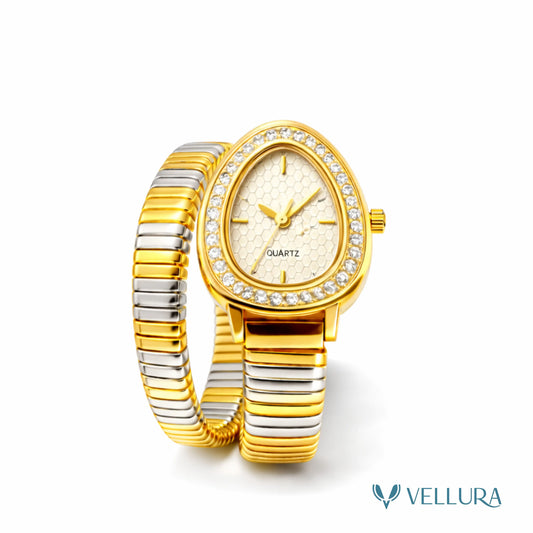 Bvlgari Inspired Dual Tone Snake Wrap Watch
