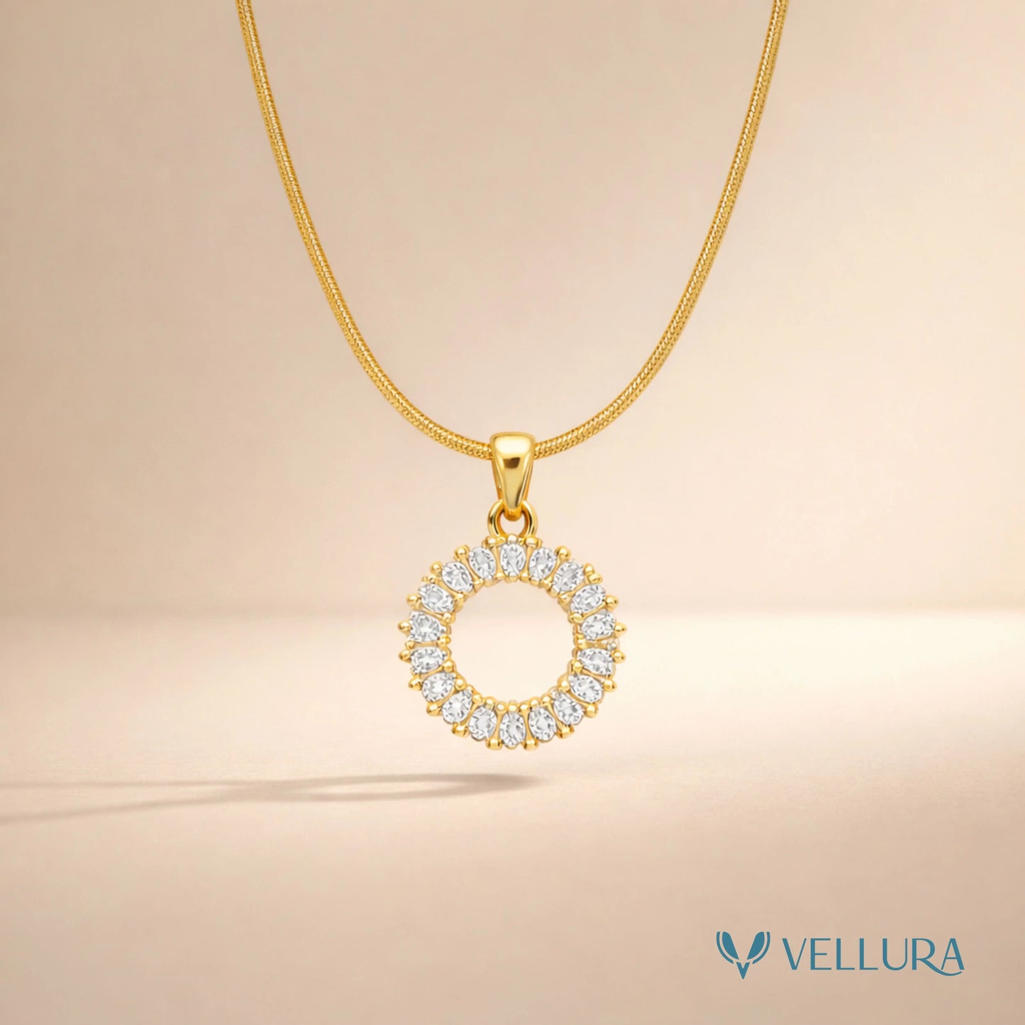 Gold Crystal Circle Pendant Necklace