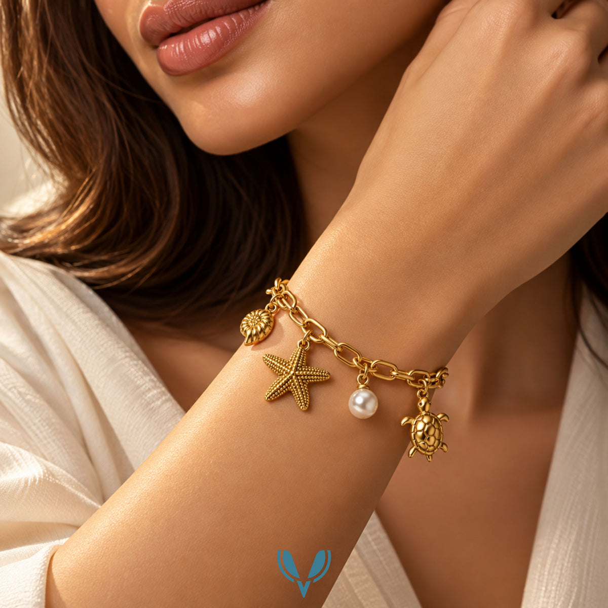 Gold Ocean Charm Bracelet