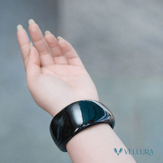 Black Marble Resin Bangle Set for Women