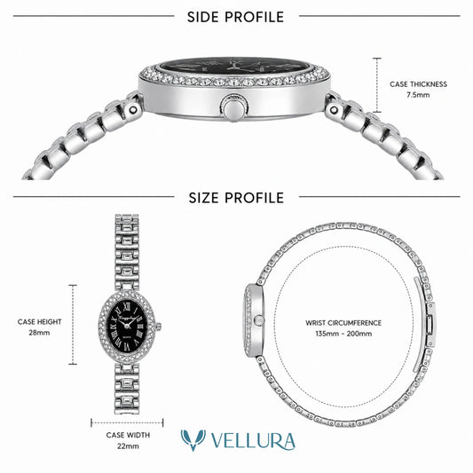 Silver Black Oval Watch
