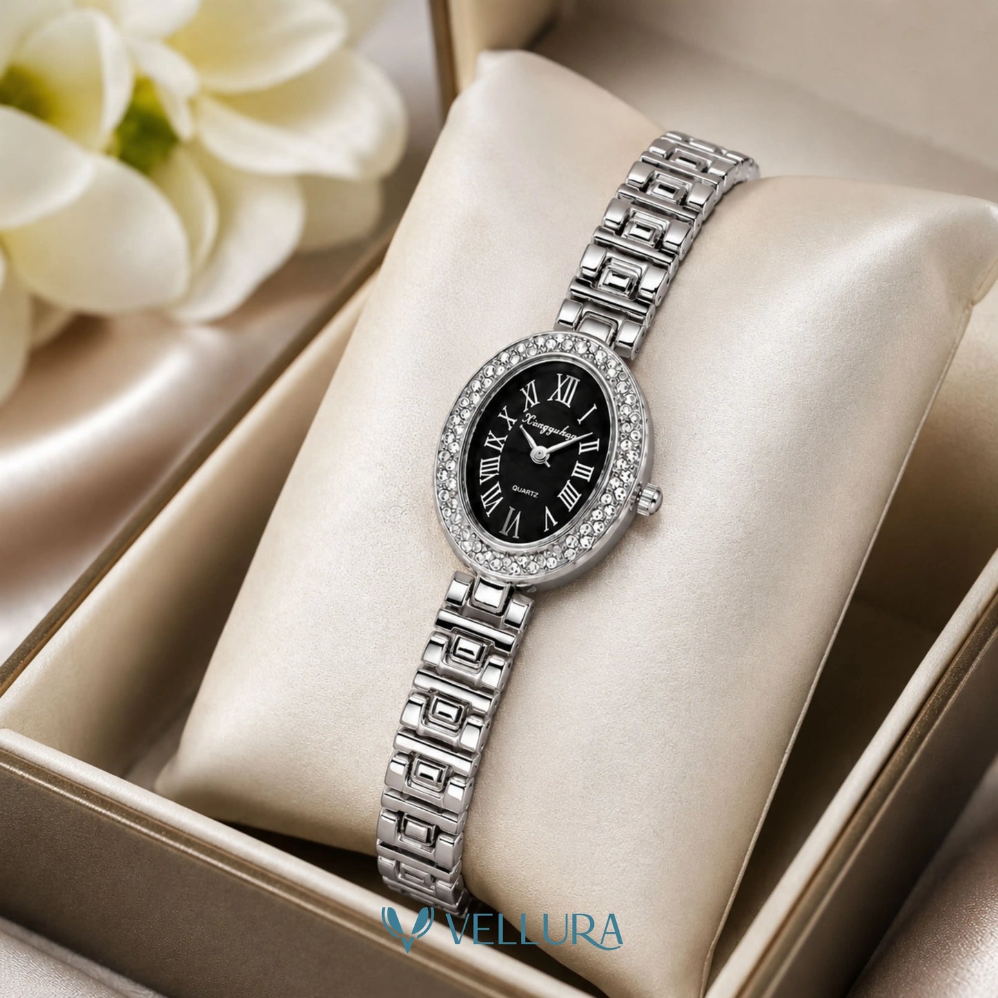 Silver Black Oval Watch