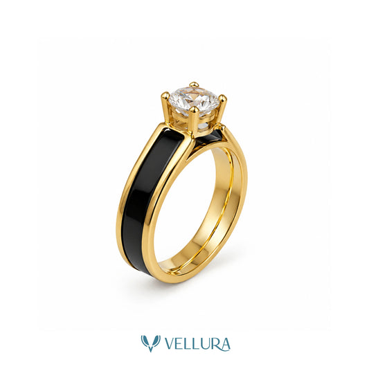 Black Enamel Solitaire Ring