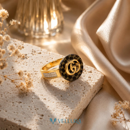 GG Black Designer Monogram Ring