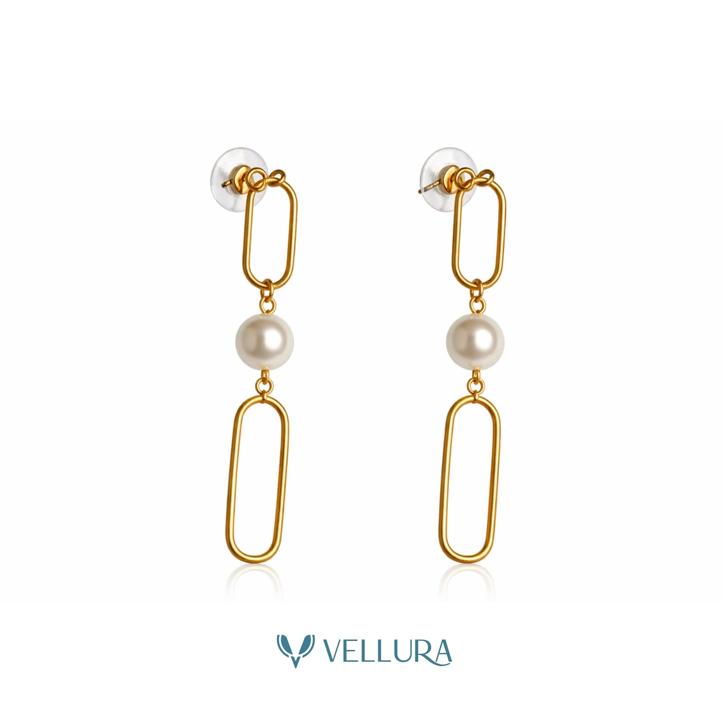 Gold Pearl Chain Drop Earrings