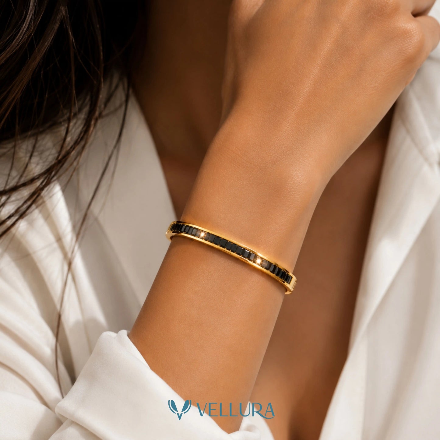 Black Stone Bangle Bracelet