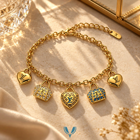 ŁV', Inspired Heart & Handbag Charm Bracelet