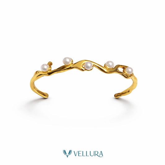 Gold Pearl Open Bracelet
