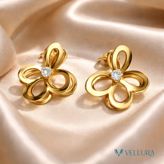 Gold Floral Crystal Stud Earrings