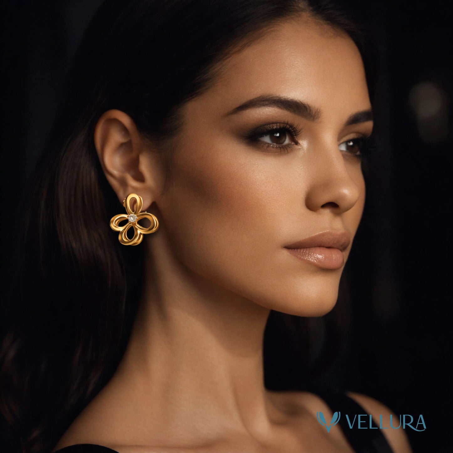 Gold Floral Crystal Stud Earrings