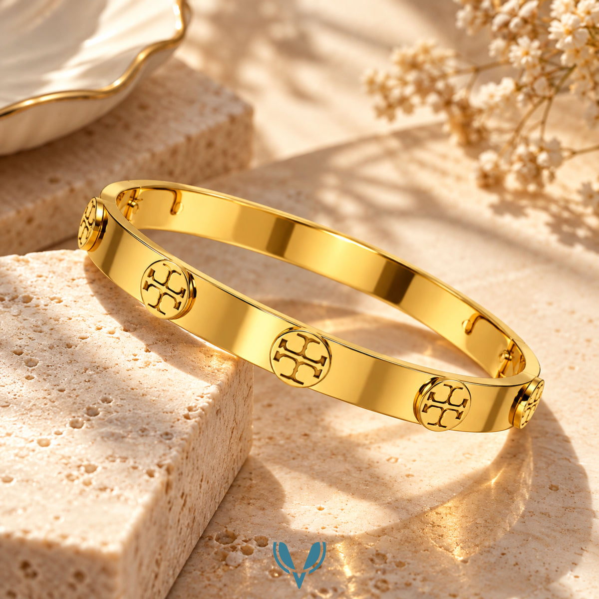 Gold Medallion Motif Bangle Bracelet