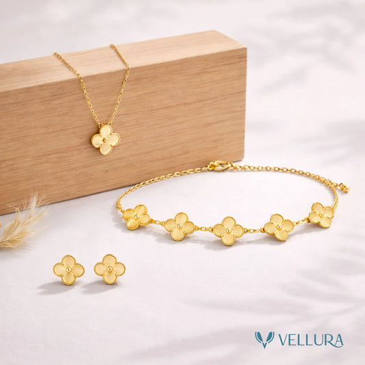 Gold Quatrefoil Necklace Set-Necklace,Ring and Bracelet