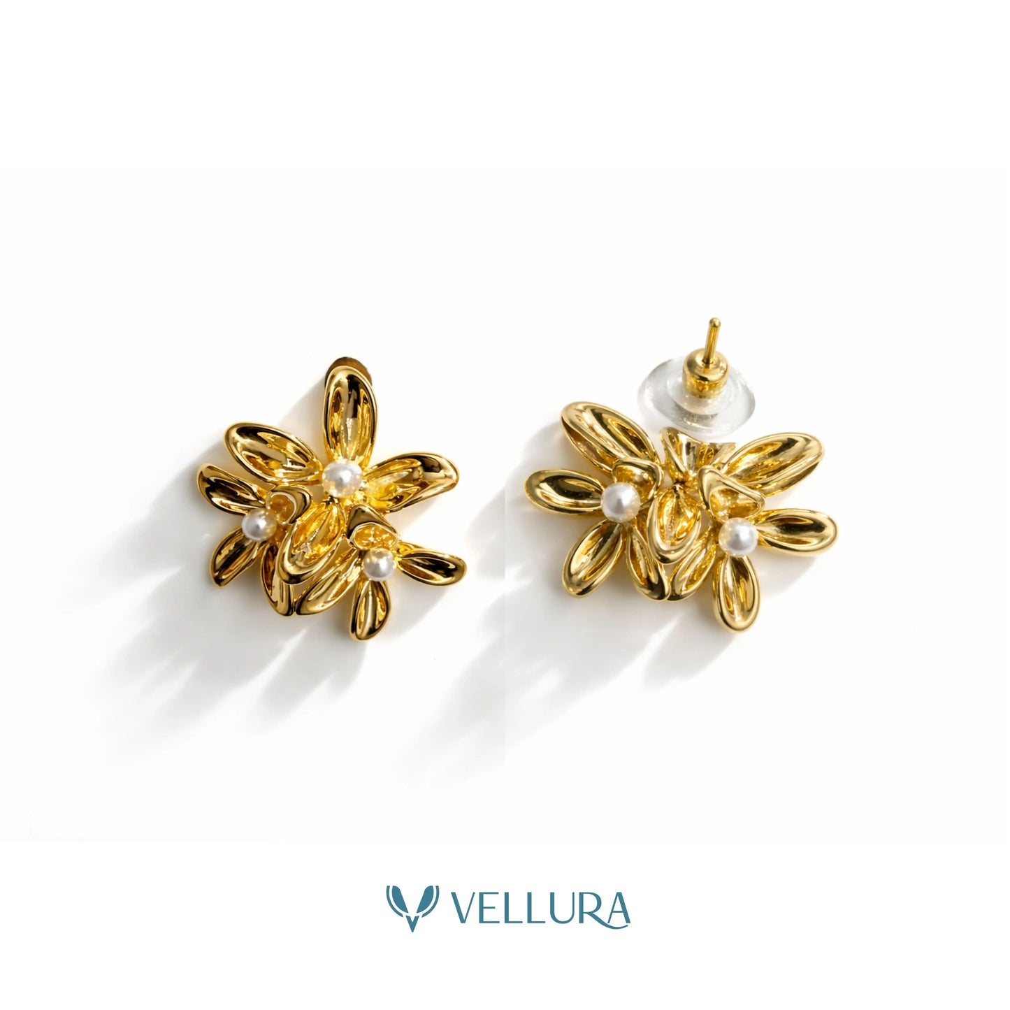 Floral Pearl Stud Earrings