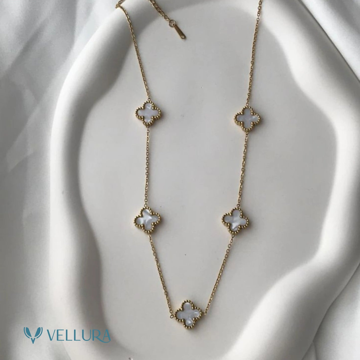 5 MOTIF'S White NECKLACE-ADJUSTABLE