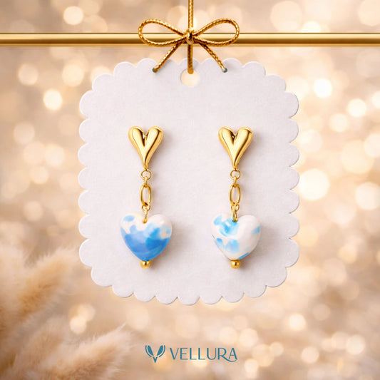 Blue Heart Drop Earrings