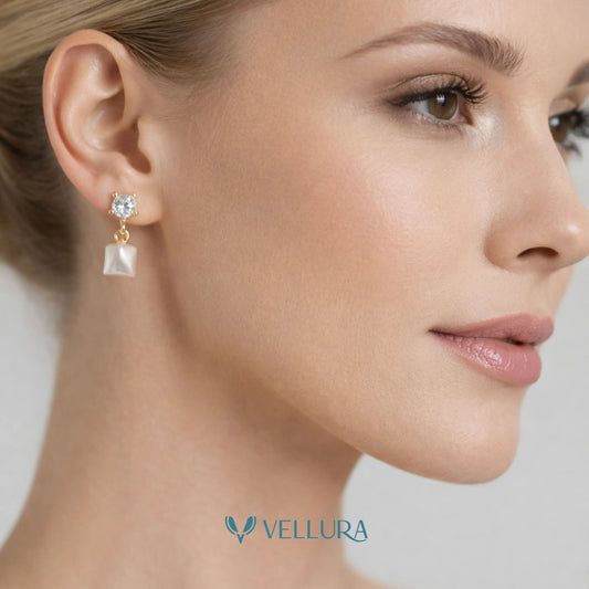 CZ & Square Pearl Drop Earrings