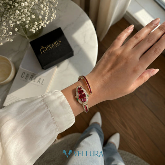 Rose Gold Serpent Watch with Ruby & Emerald Accents