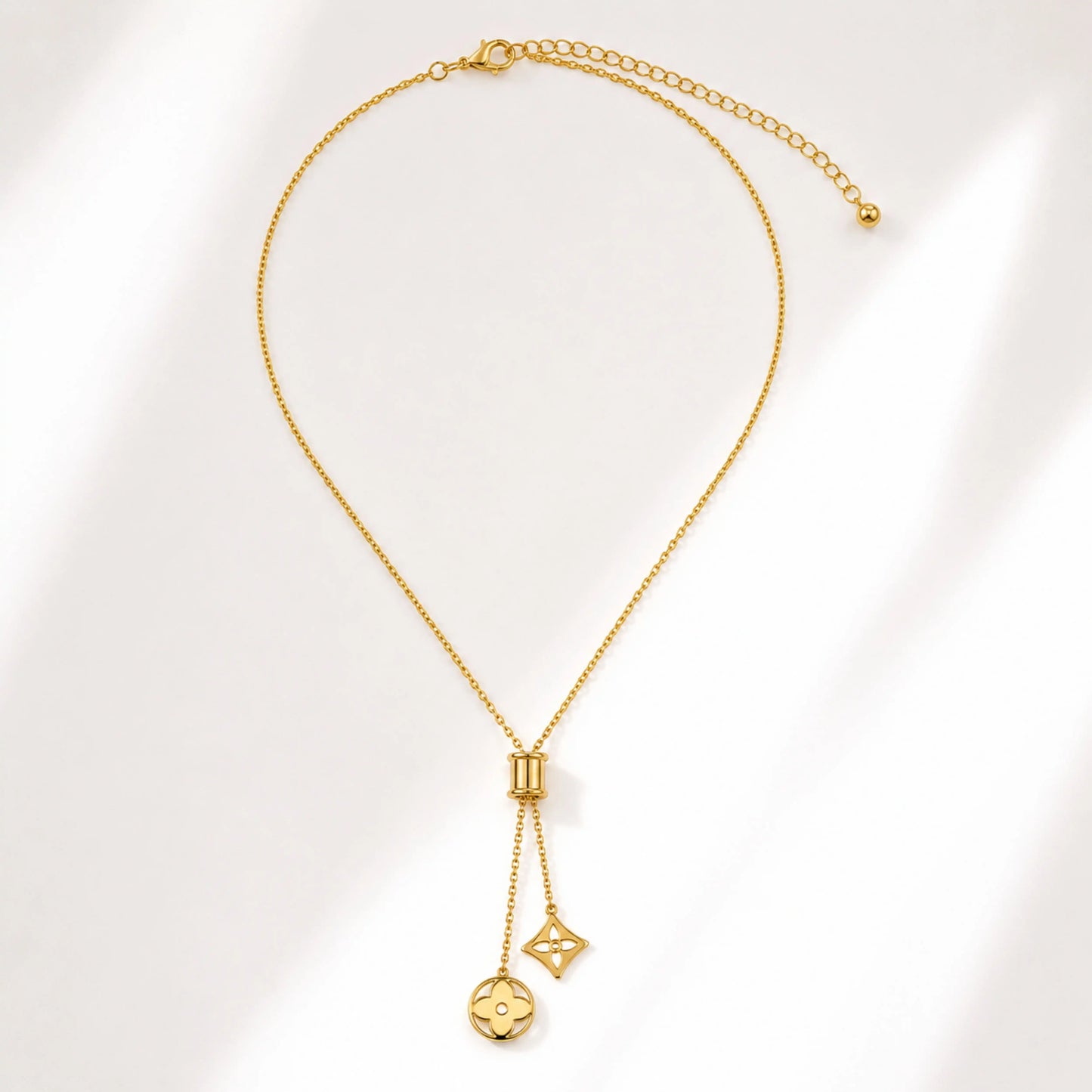 Lv Inspired Adjustable Dual Charm Necklace