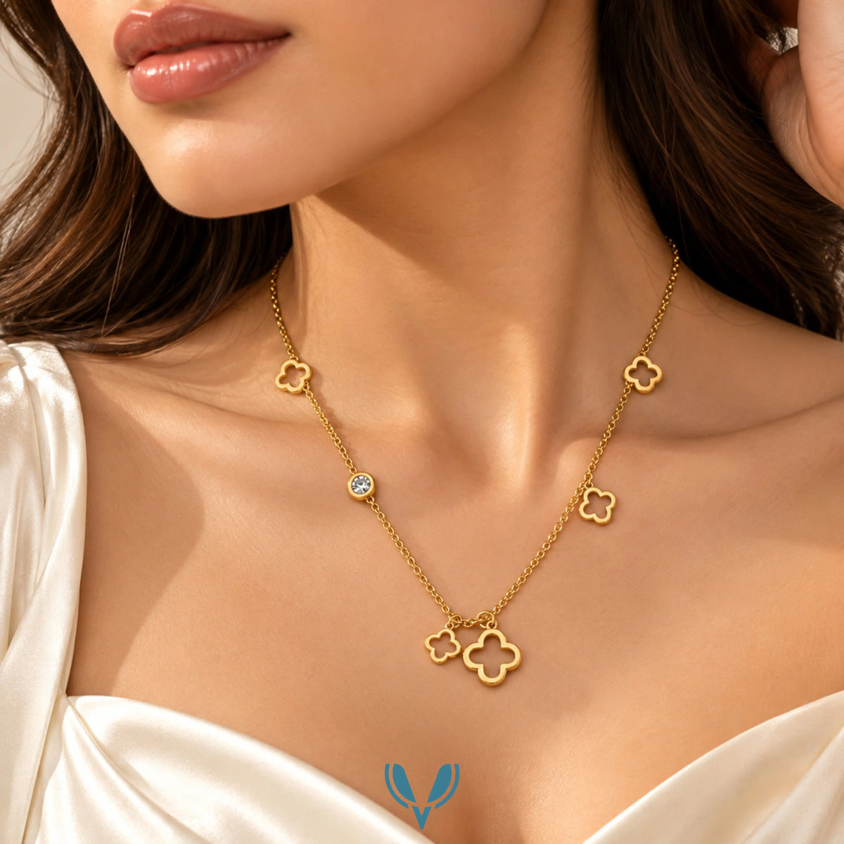 Gold Four-Leaf Clover Charm Chain Necklace