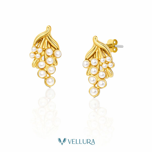 Pearl Cluster Gold Stud Earrings