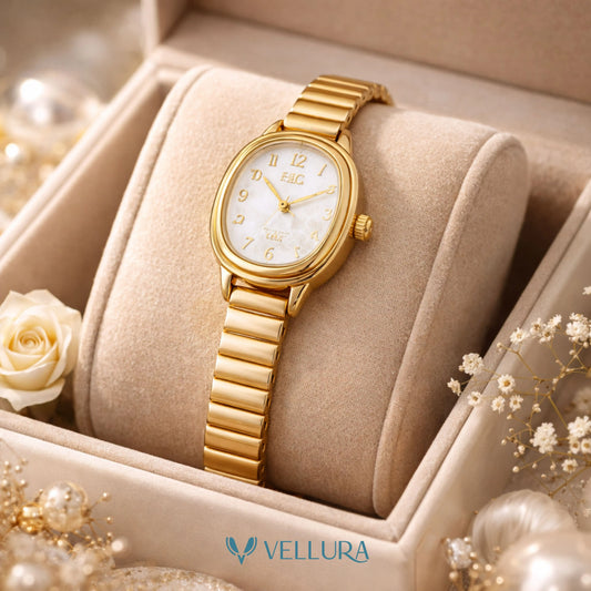 Gold Oval White Dial Bracelet Watch