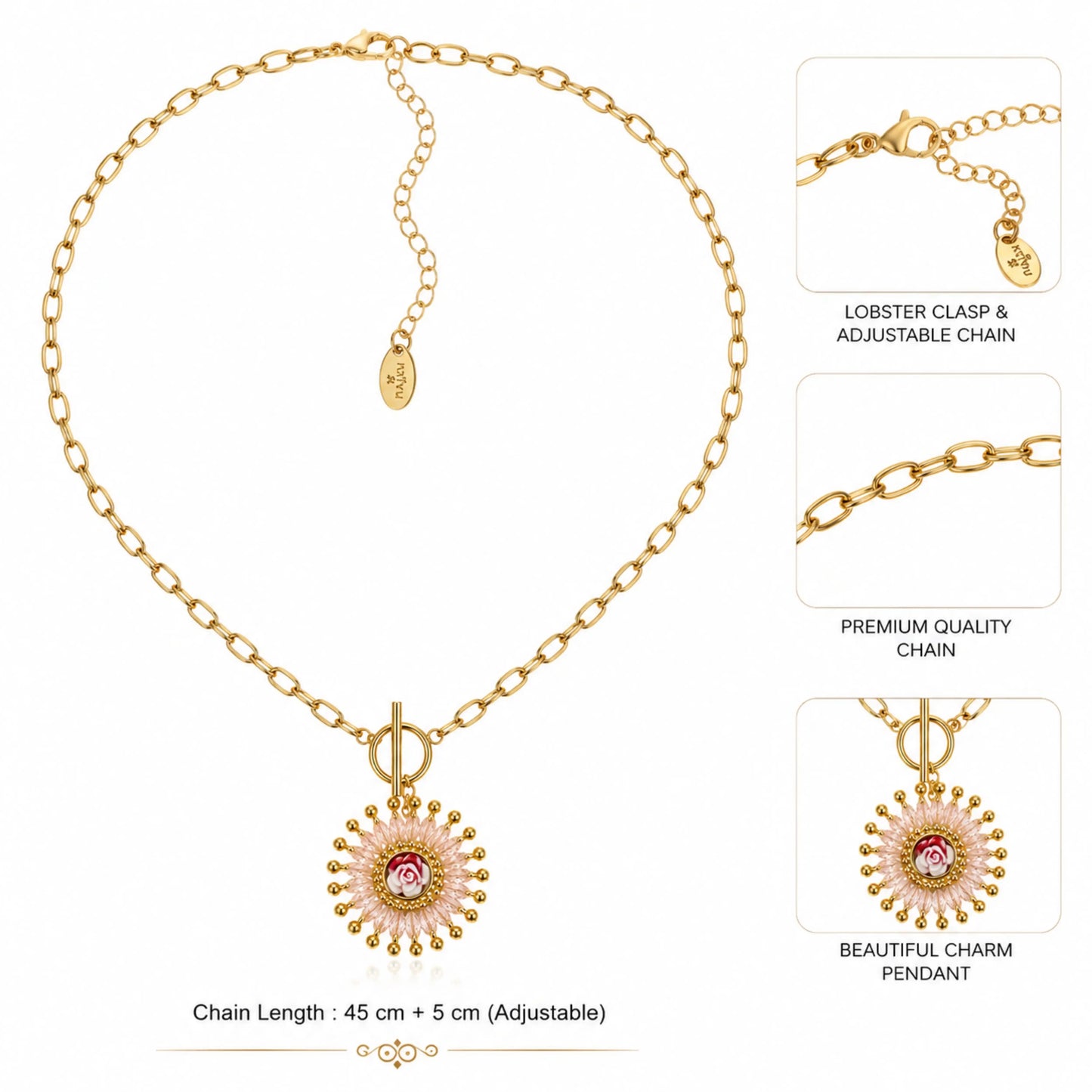 CZ Pink Floral Charm Necklace