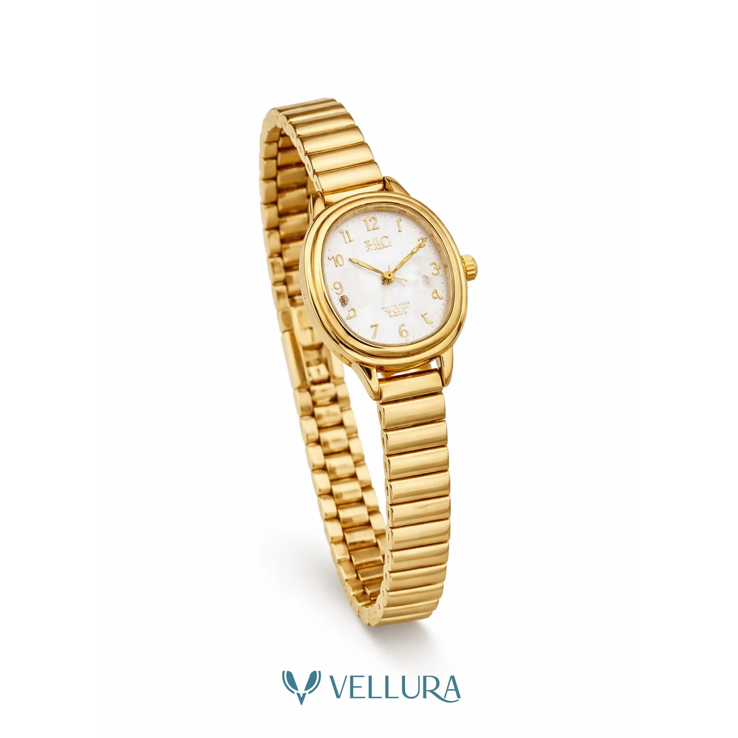 Gold Oval White Dial Bracelet Watch