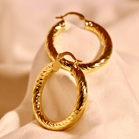 Chunky Gold Textured Hoop Earrings Vellura Jewellery