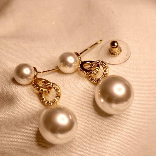 Elegant Double Pearl Drop Earrings with CZ Accents Vellura Jewellery
