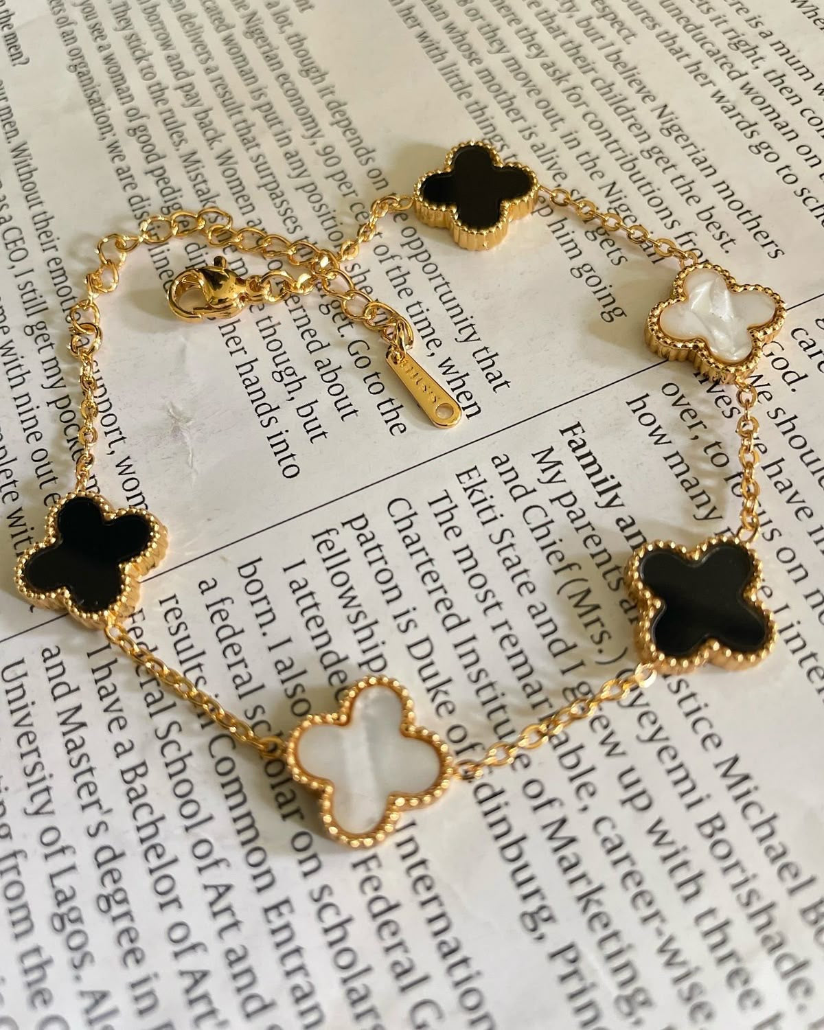 Black and White Quatrefoil Bracelet