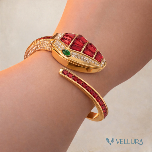 Rose Gold Serpent Watch with Ruby & Emerald Accents