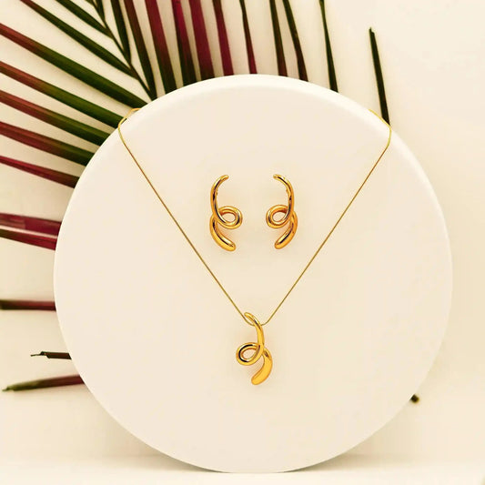 Elegant Modern Gold Pendant & Earring Set - Vellura Jewellery pendent