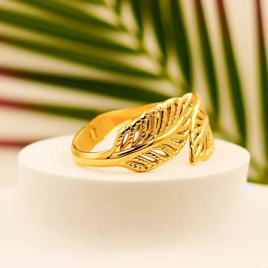 Elegant Gold Leaf Design Adjustable Open Bangle Bracelet - VelluraJewellery