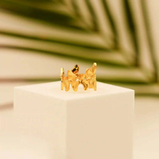 Floral Gold Plated Stainless Steel Ring - Vellura Jewellery Rings