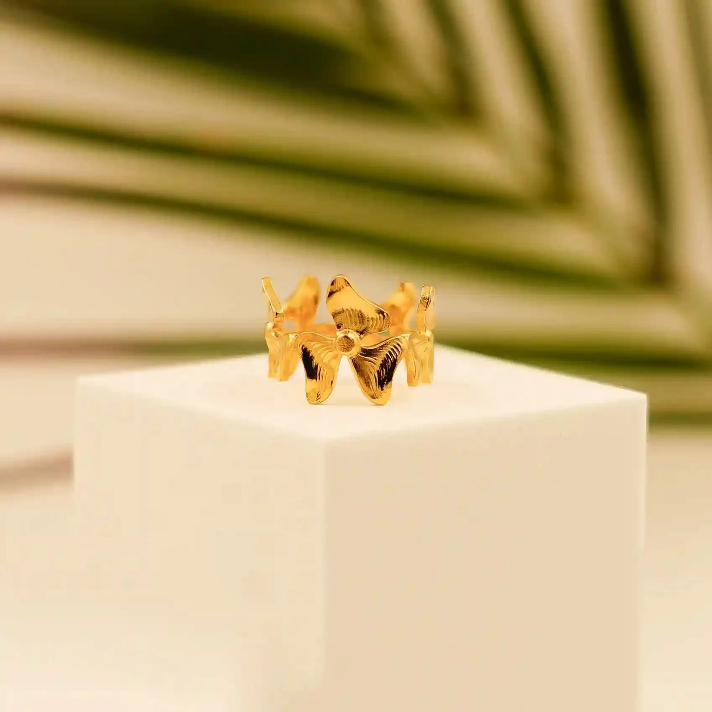 Floral Gold Plated Stainless Steel Ring - Vellura Jewellery Rings