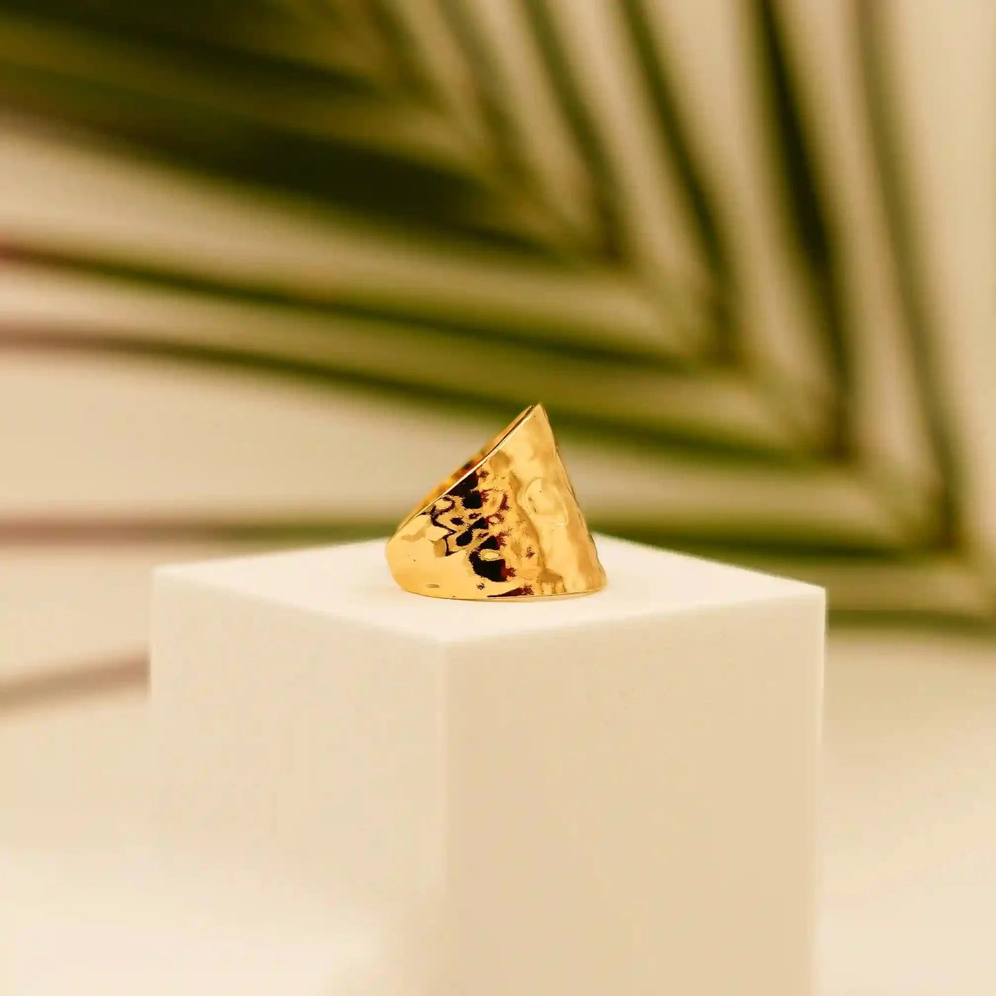 Wide Band Textured Gold Plated Ring - Vellura Jewellery Rings