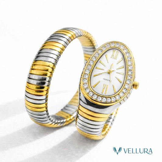 Dual Tone White Serpent Watch-Single Coil