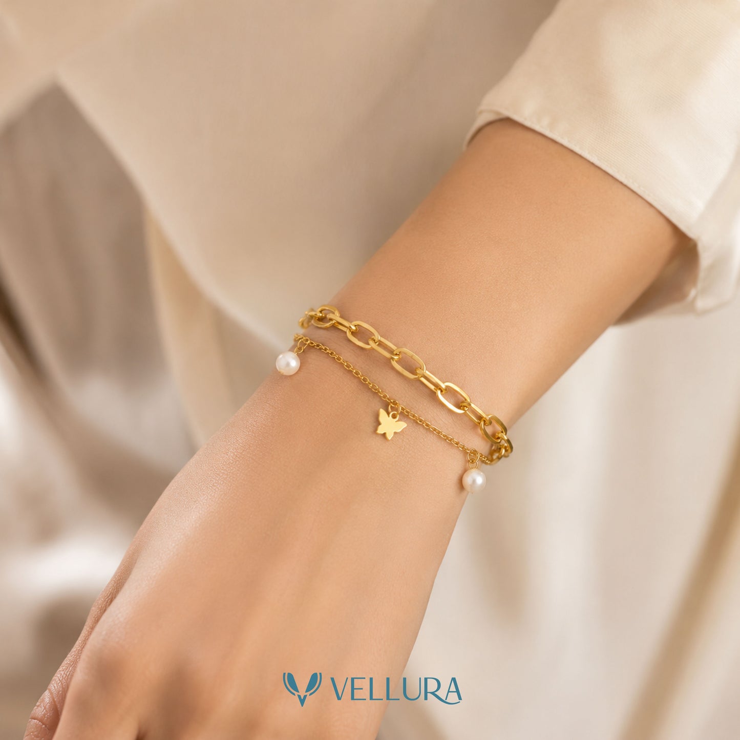 Pearl & Butterfly Charm Bracelet