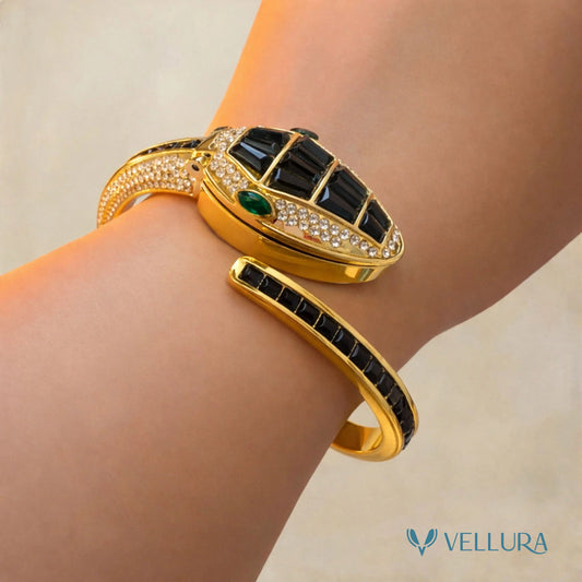 Black Serpent Watch With Ruby & Emerald Accents