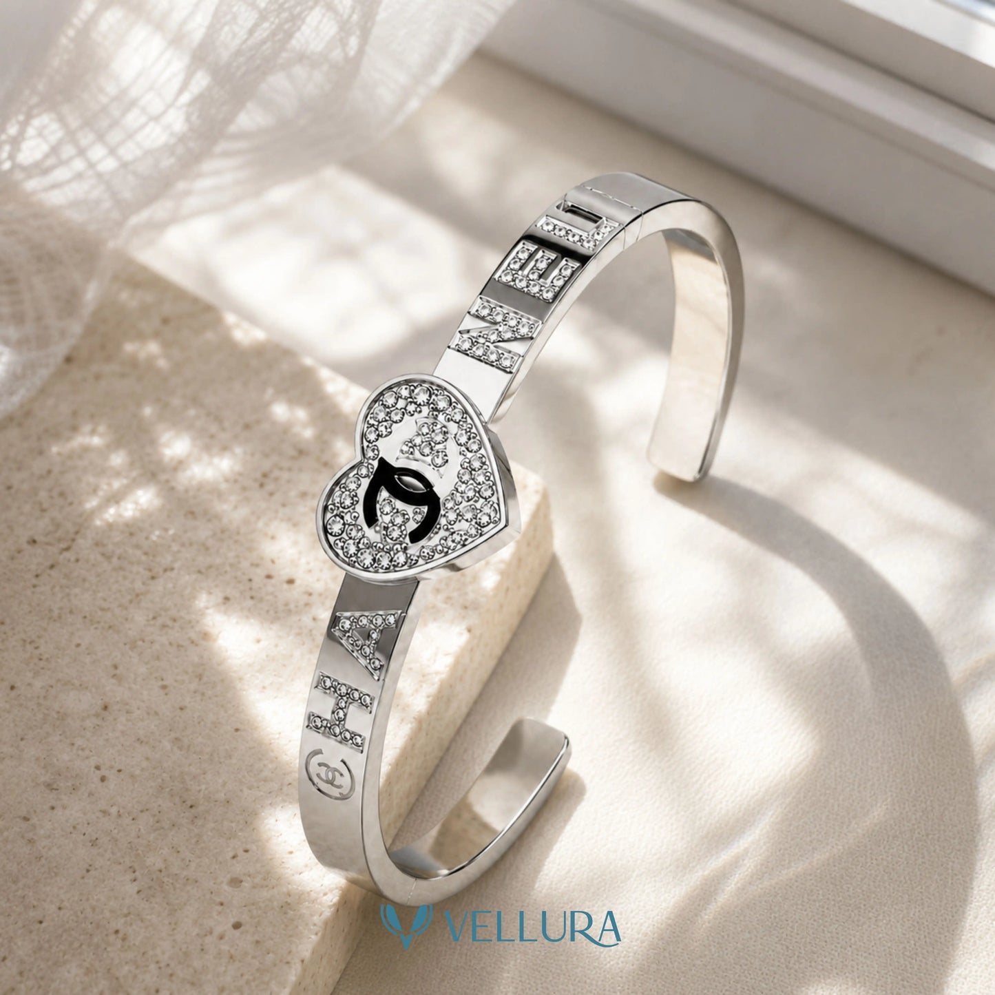 CC Inspired Silver Heart Cuff Bracelet