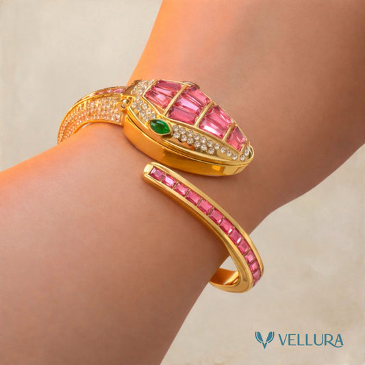 Pink Serpent Watch With Ruby & Emerald Accents