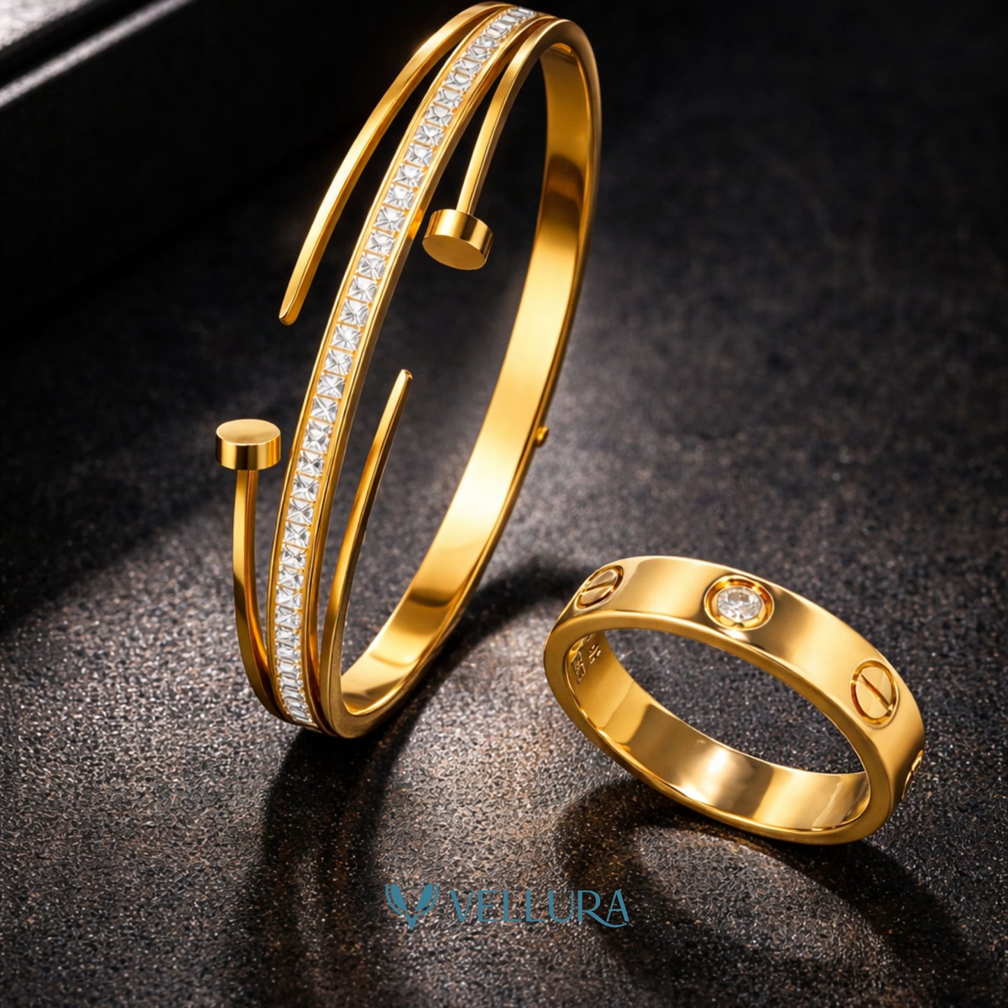 Nail Bracelet & Screw Ring Combo