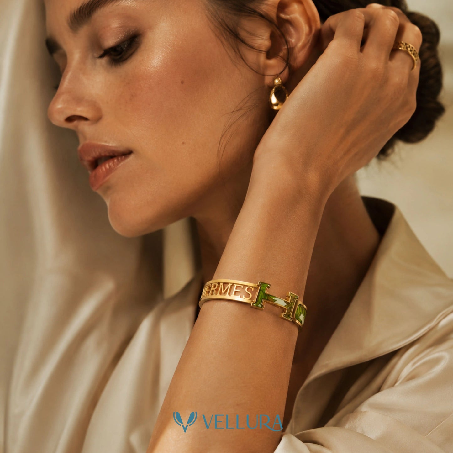 H-Cut Green Enamel Bracelet