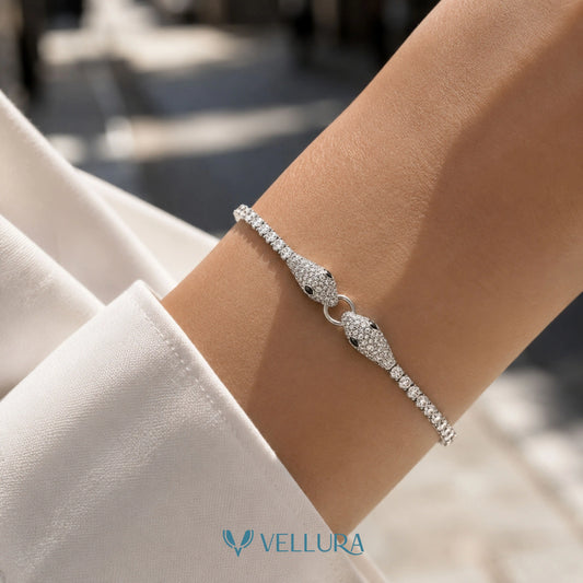 Silver Snake Head Tennis Bracelet
