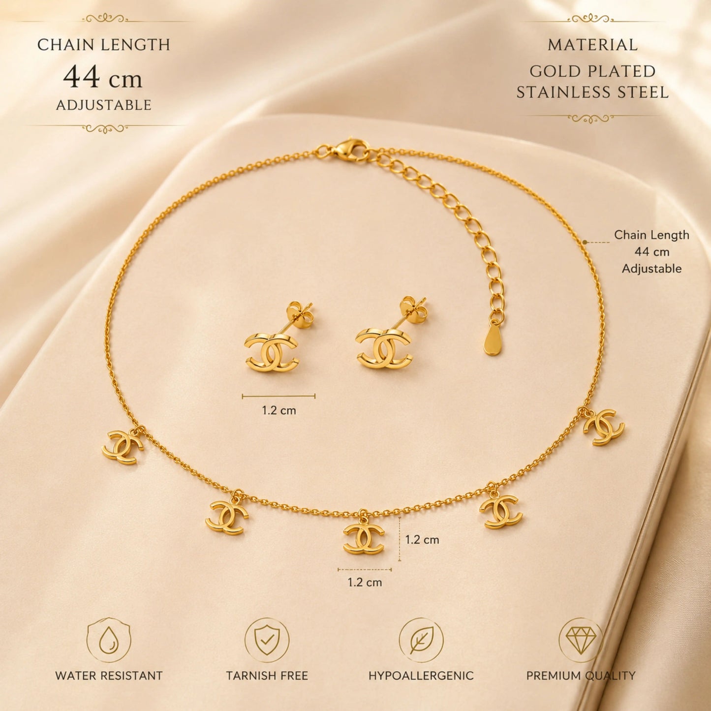 CC Charm Necklace with Earrings